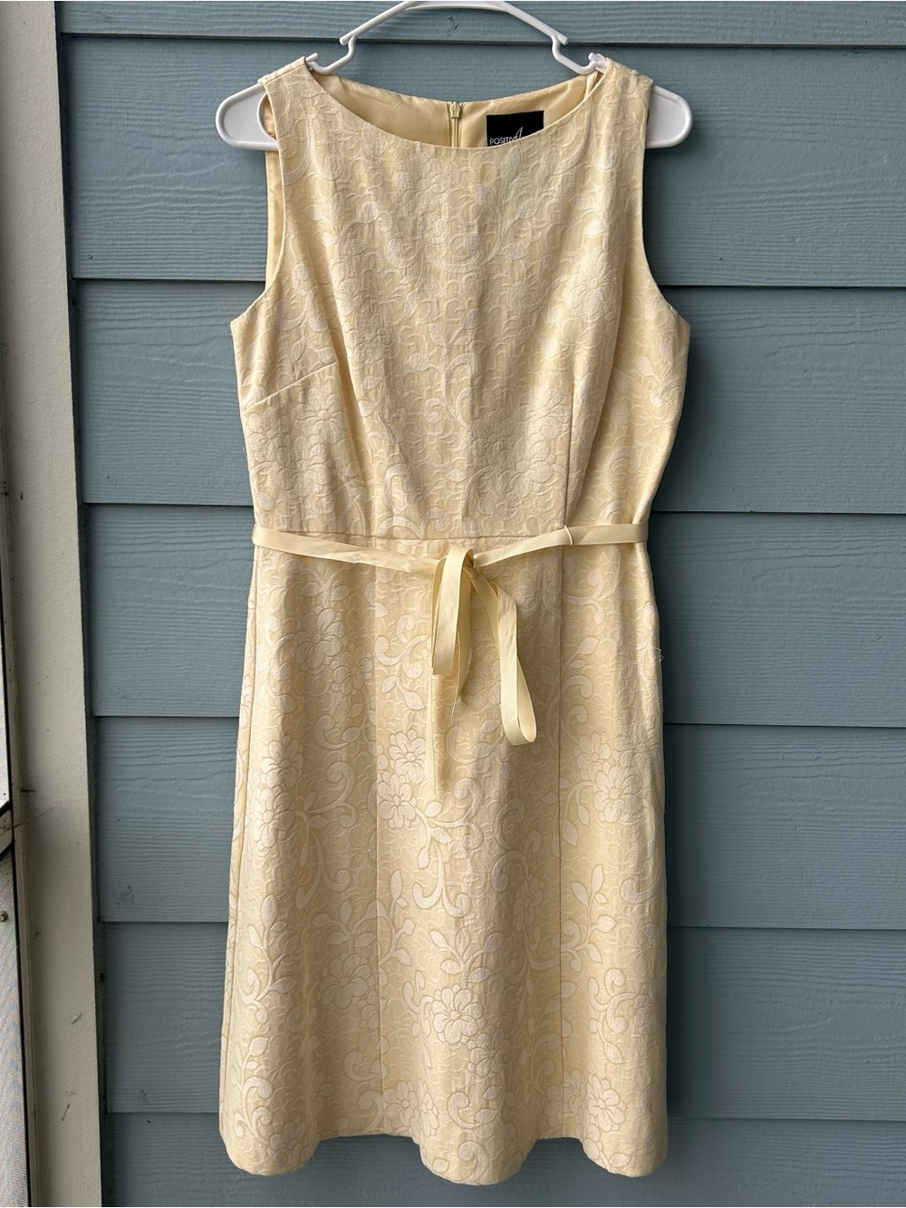 Positive Attitude Pale Yellow Jacquard Floral Midi Sheath with Waist Tie